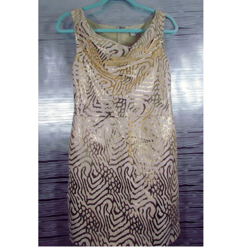 EUC—Gold and Ivory midi dress w/ pockets